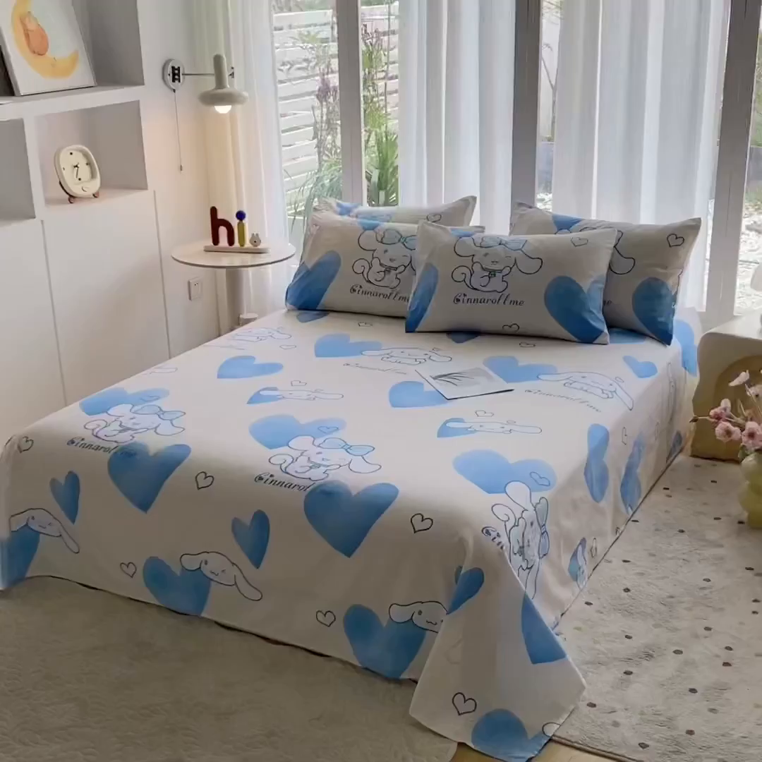 91家纺网 家纺一手货源 找家纺 一电 2025新款卡通床单单件被单学生宿舍被罩三件套单人儿童上下床床单-第五批 爱心玉桂狗