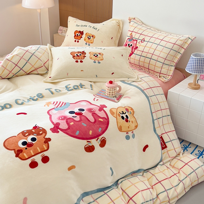 91家纺网 家纺一手货源 找家纺 福来临家纺 2025牛奶绒大版卡通四件套 奶油芝士