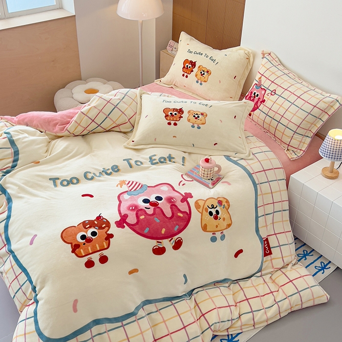 91家纺网 家纺一手货源 找家纺 福来临家纺 2025牛奶绒大版卡通四件套 奶油芝士