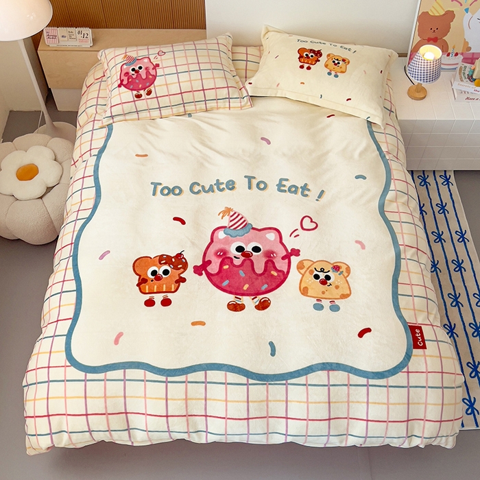 91家纺网 家纺一手货源 找家纺 福来临家纺 2025牛奶绒大版卡通四件套 奶油芝士