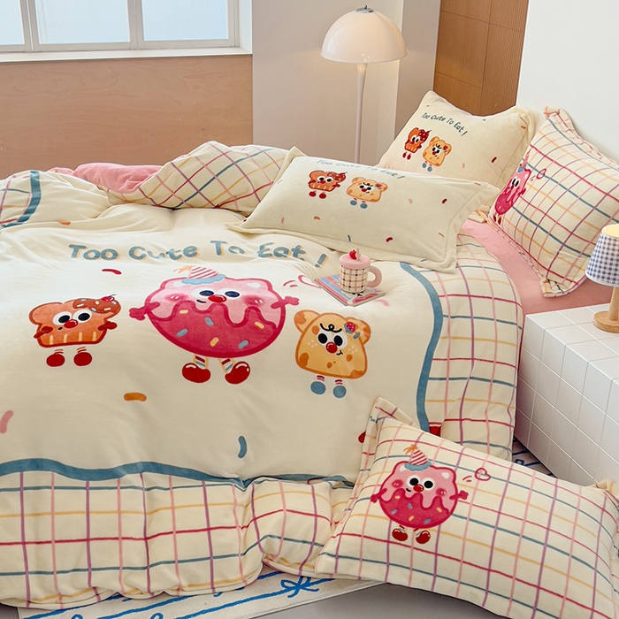 91家纺网 家纺一手货源 找家纺 福来临家纺 2025牛奶绒大版卡通四件套 奶油芝士