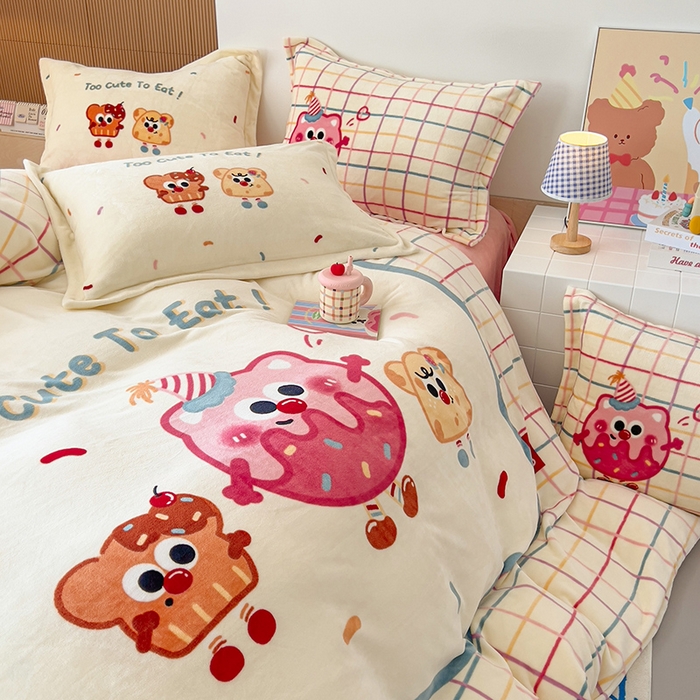 91家纺网 家纺一手货源 找家纺 福来临家纺 2025牛奶绒大版卡通四件套 奶油芝士