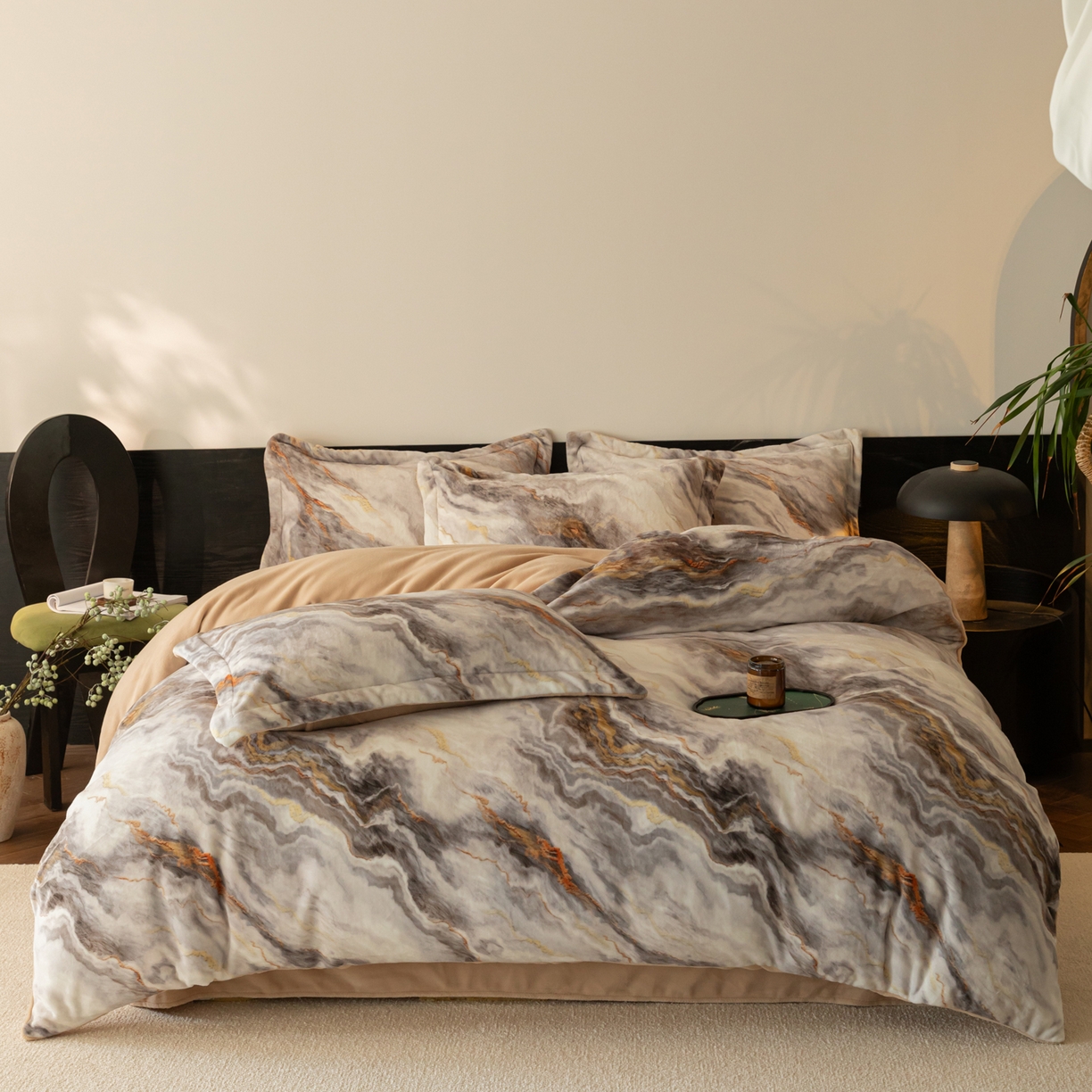 91家纺网 家纺一手货源 找家纺 寐绸家纺 2025秋冬新款230g牛奶绒数码印花四件套 数码四件套-大理石纹