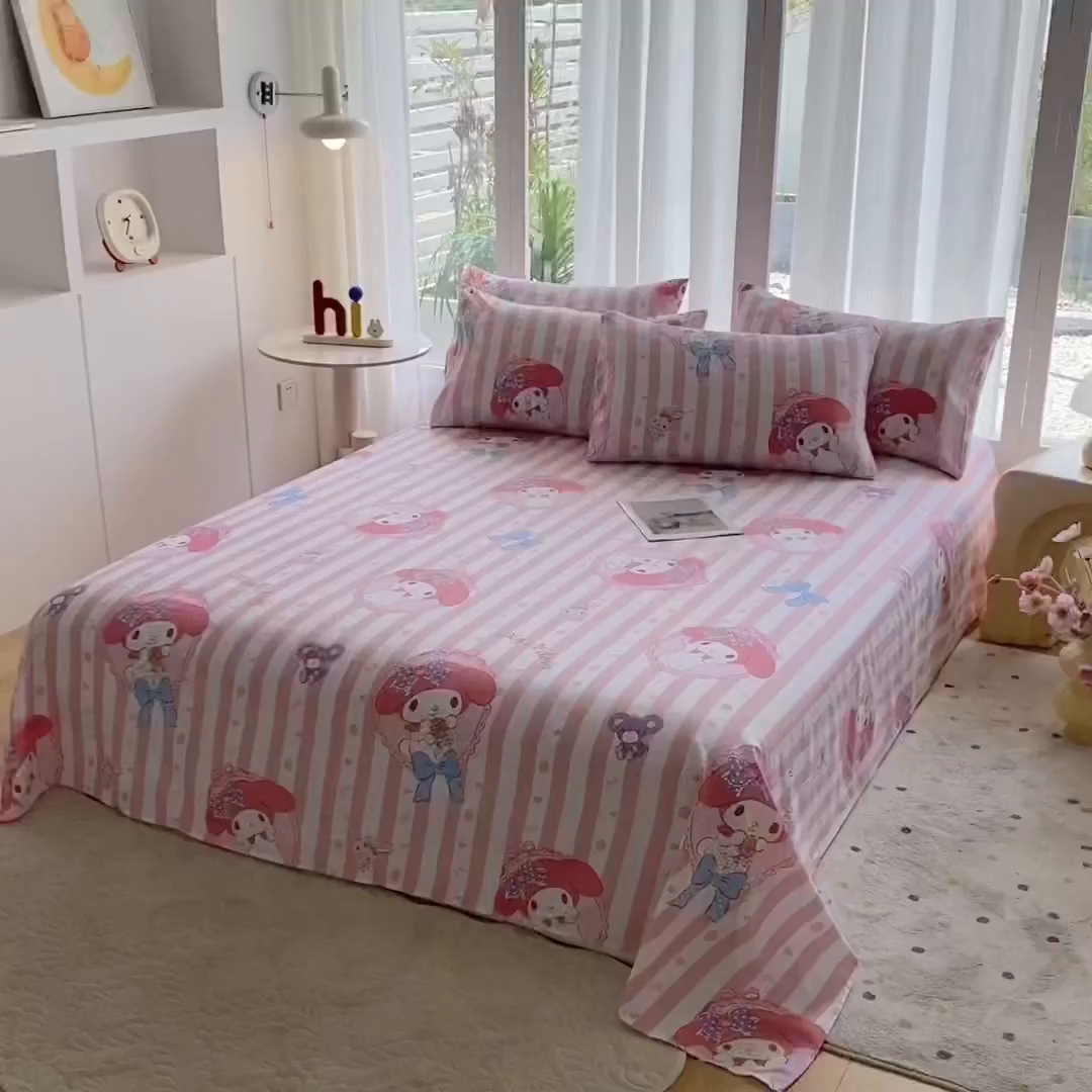 91家纺网 家纺一手货源 找家纺 一电 2025新款卡通床单单件被单学生宿舍被罩三件套单人儿童上下床床单-第五批 田园美乐蒂