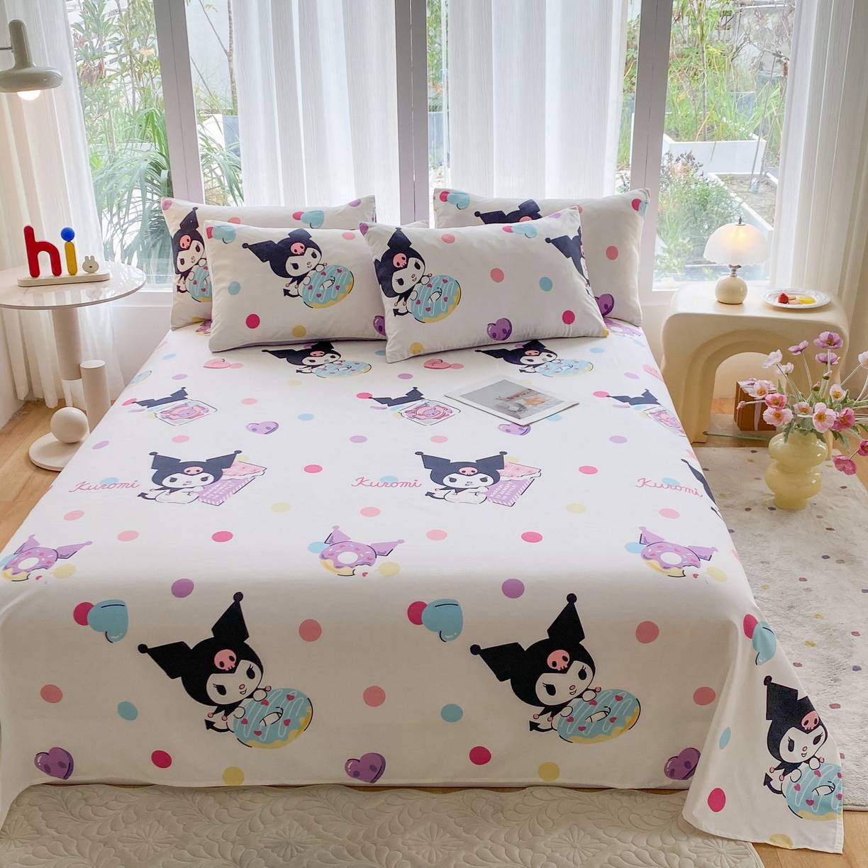 91家纺网 家纺一手货源 找家纺 一电 2025新款卡通床单单件被单学生宿舍被罩三件套单人儿童上下床床单-第五批 波点库洛米