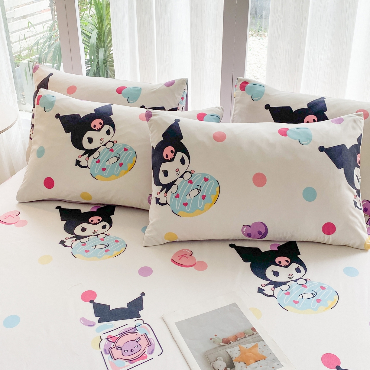 91家纺网 家纺一手货源 找家纺 一电 2025新款卡通床单单件被单学生宿舍被罩三件套单人儿童上下床床单-第五批 波点库洛米