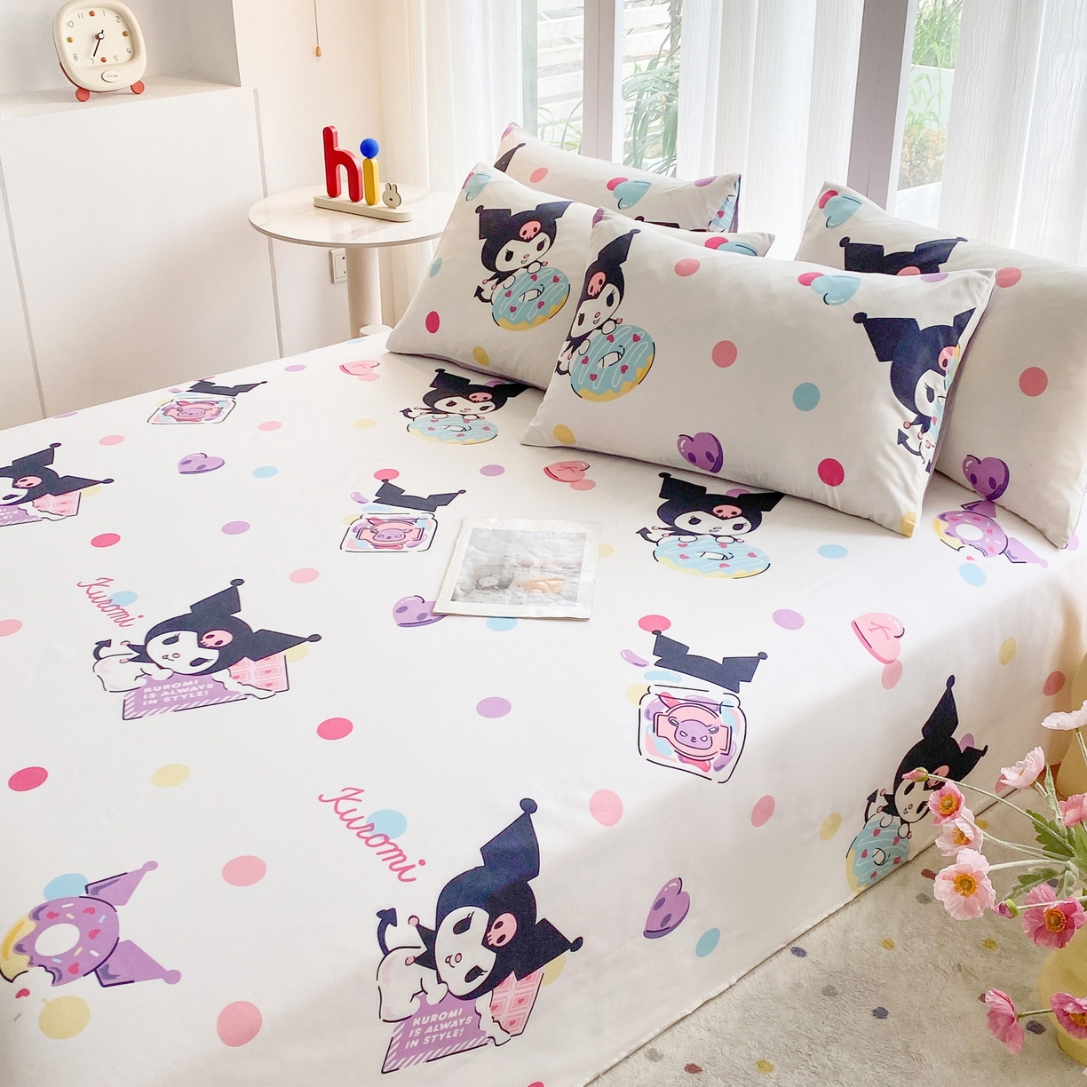 91家纺网 家纺一手货源 找家纺 一电 2025新款卡通床单单件被单学生宿舍被罩三件套单人儿童上下床床单-第五批 波点库洛米