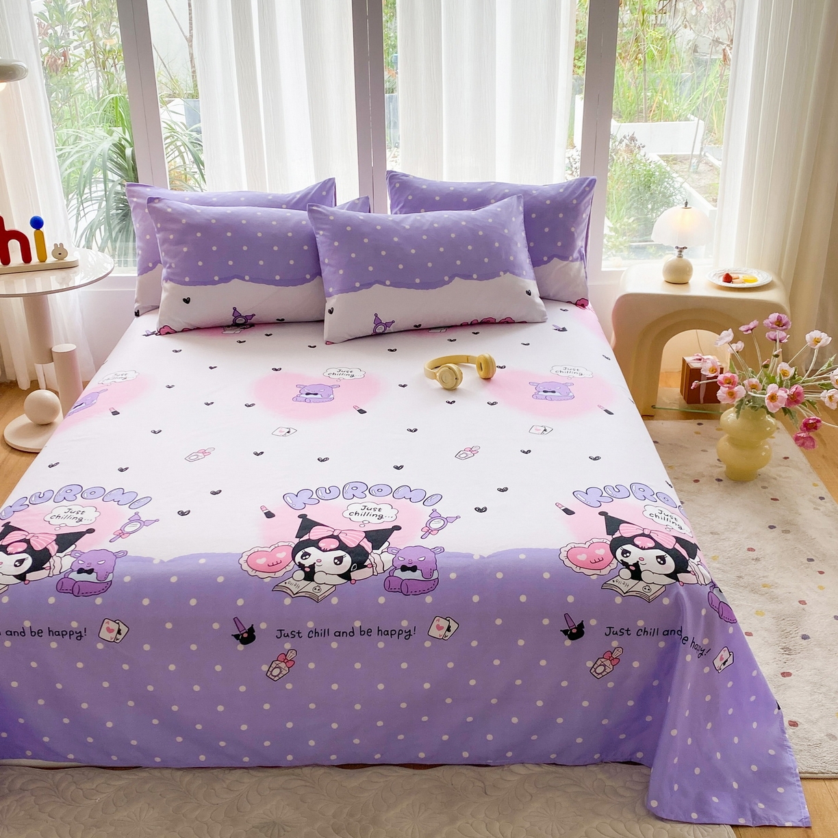 91家纺网 家纺一手货源 找家纺 一电 2025新款卡通床单单件被单学生宿舍被罩三件套单人儿童上下床床单-第五批 卡牌库洛米