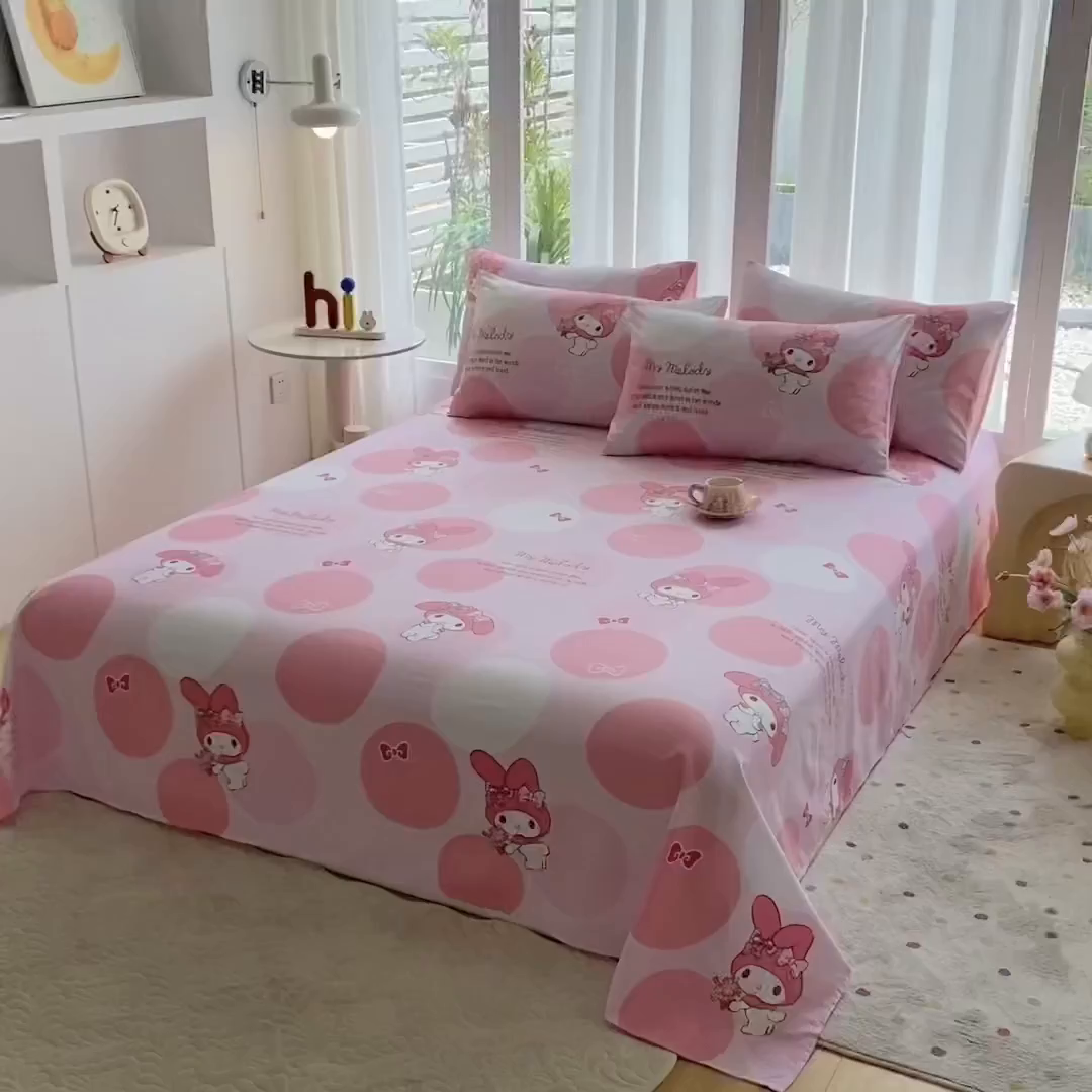91家纺网 家纺一手货源 找家纺 一电 2025新款卡通床单单件被单学生宿舍被罩三件套单人儿童上下床床单-第五批 圈圈美乐蒂