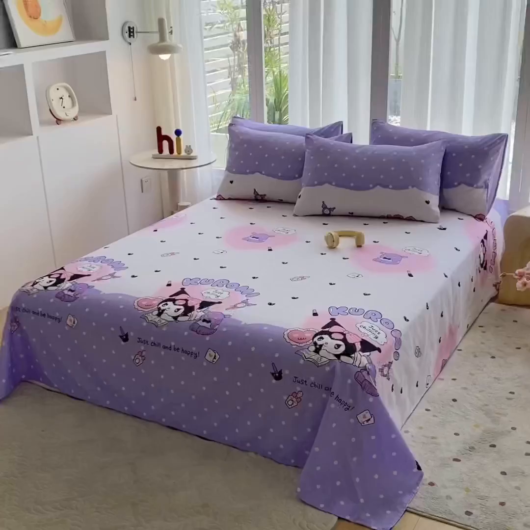 91家纺网 家纺一手货源 找家纺 一电 2025新款卡通床单单件被单学生宿舍被罩三件套单人儿童上下床床单-第五批 卡牌库洛米