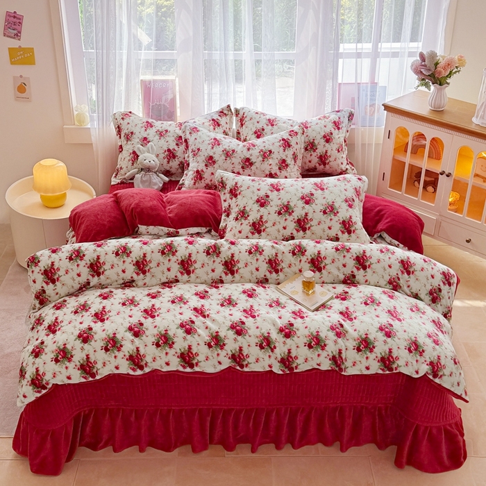 91家纺网 家纺一手货源 找家纺 梵克保罗 2025秋冬新款印花牛奶绒床盖炕垫炕盖四件套-云裳 云裳-梨花落