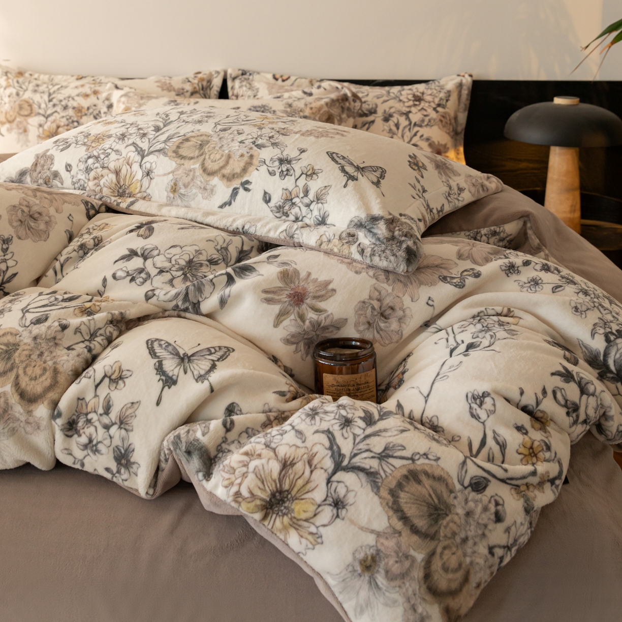 91家纺网 家纺一手货源 找家纺 寐绸家纺 2025秋冬新款230g牛奶绒数码印花四件套 数码四件套-古蝶