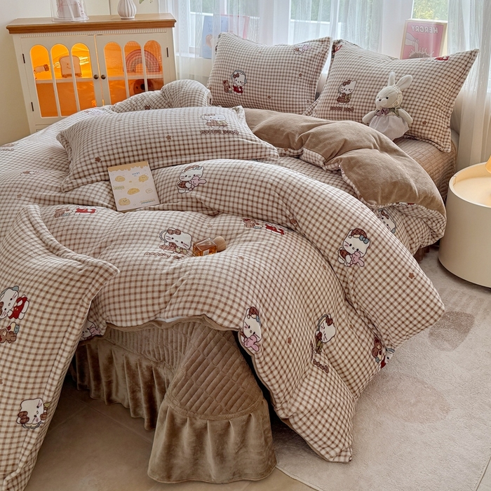 梵克保罗 2025秋冬新款印花牛奶绒床盖炕垫炕盖四件套-云裳 云裳-猫咪宝贝