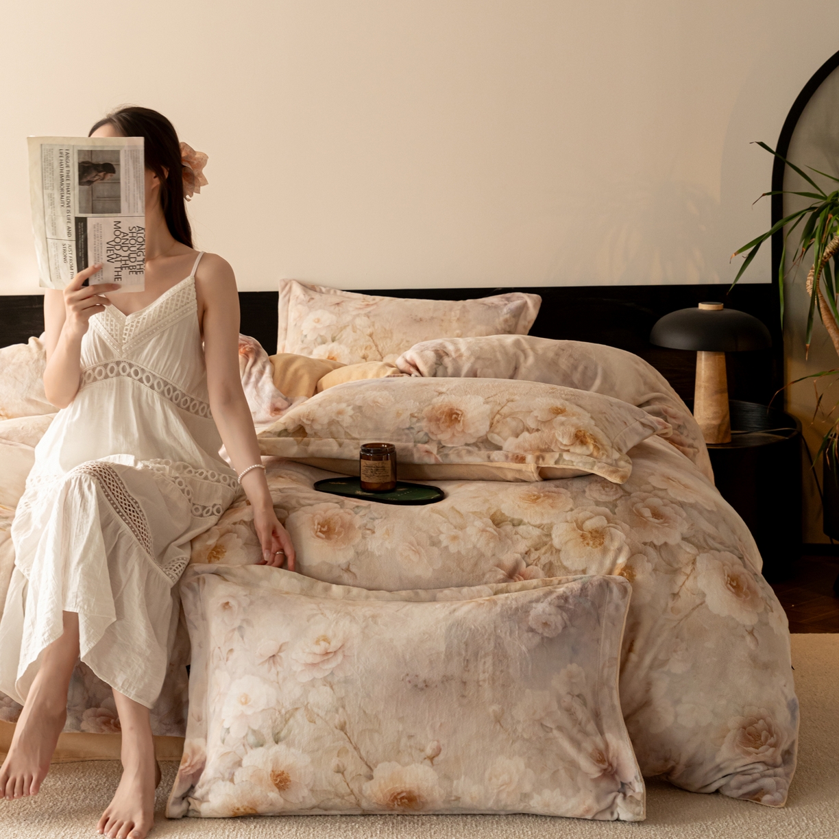 91家纺网 家纺一手货源 找家纺 寐绸家纺 2025秋冬新款230g牛奶绒数码印花四件套 数码四件套-花梦