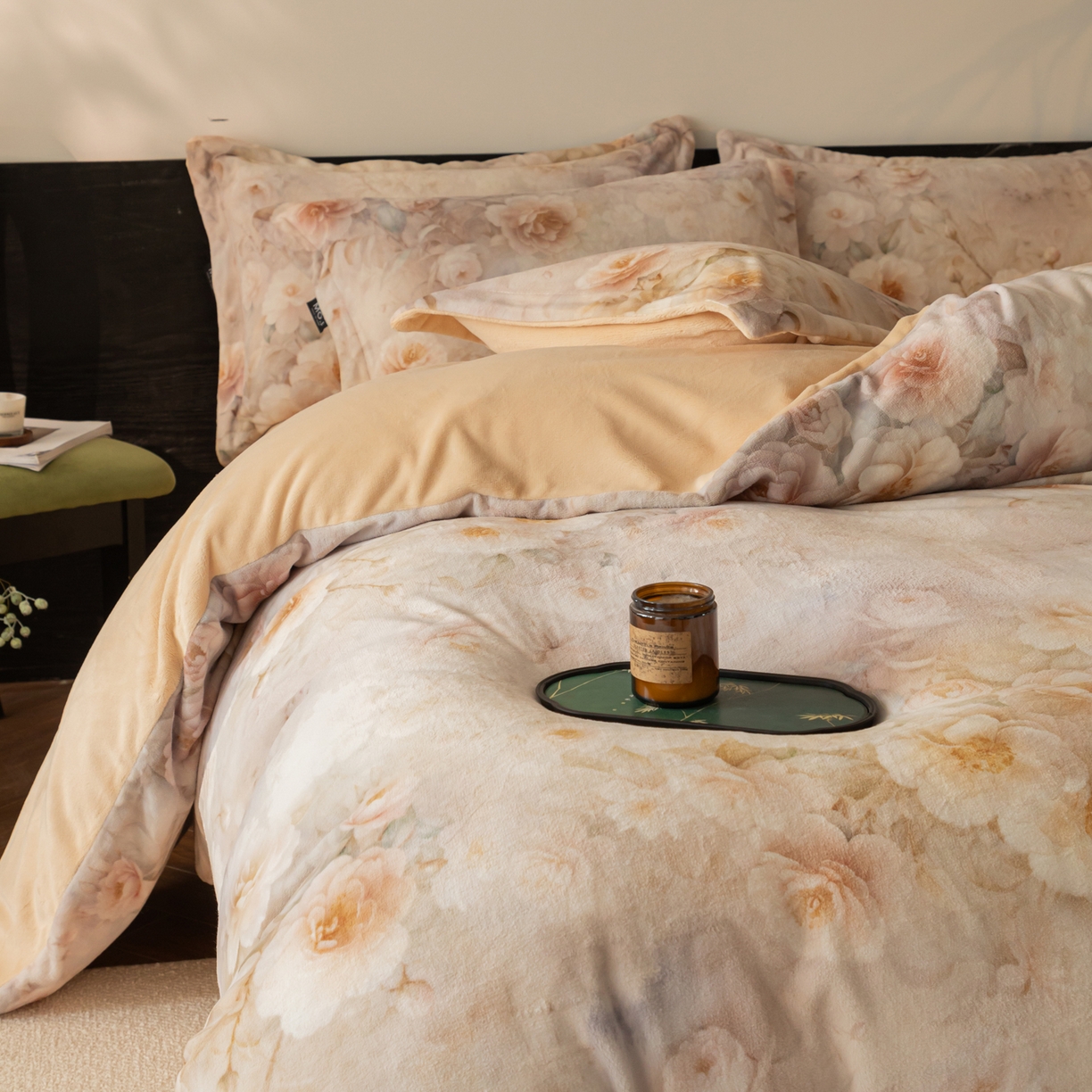 91家纺网 家纺一手货源 找家纺 寐绸家纺 2025秋冬新款230g牛奶绒数码印花四件套 数码四件套-花梦