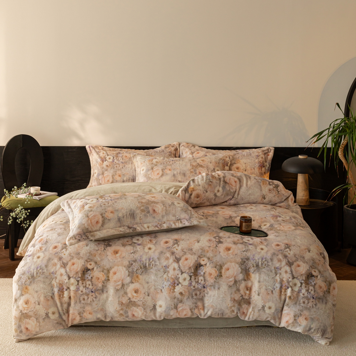 91家纺网 家纺一手货源 找家纺 寐绸家纺 2025秋冬新款230g牛奶绒数码印花四件套 数码四件套-花园城堡