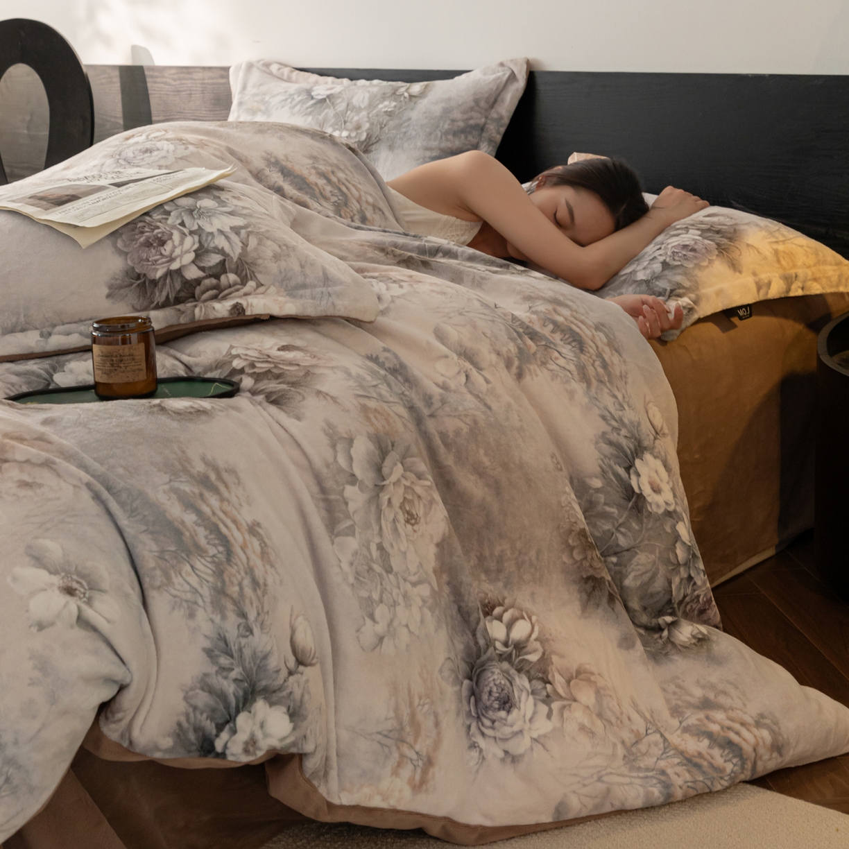 寐绸家纺 2025秋冬新款230g牛奶绒数码印花四件套 数码四件套-旧梦