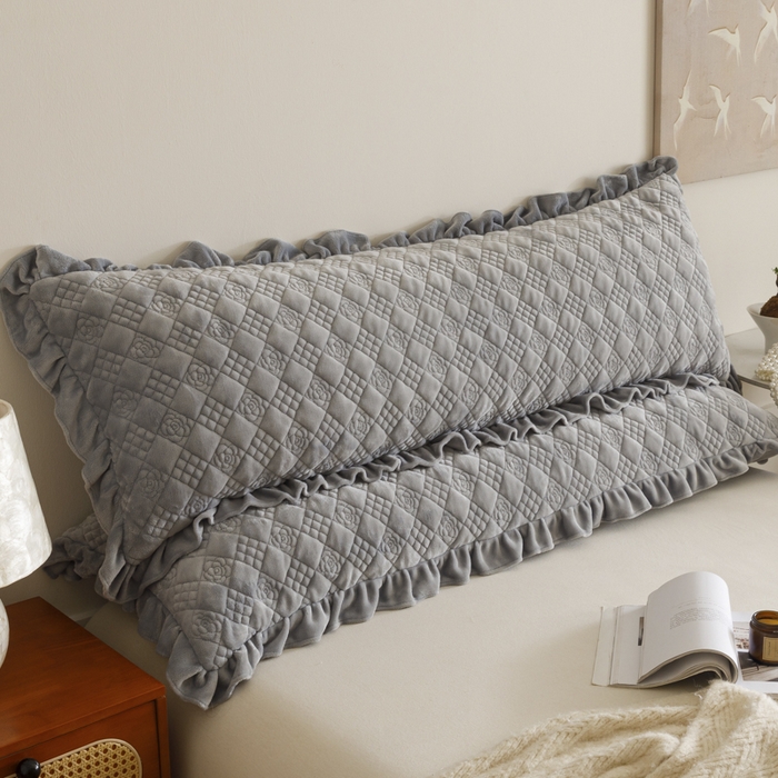 爱港家纺 2025新款牛奶绒夹棉衍缝长枕套 云际灰