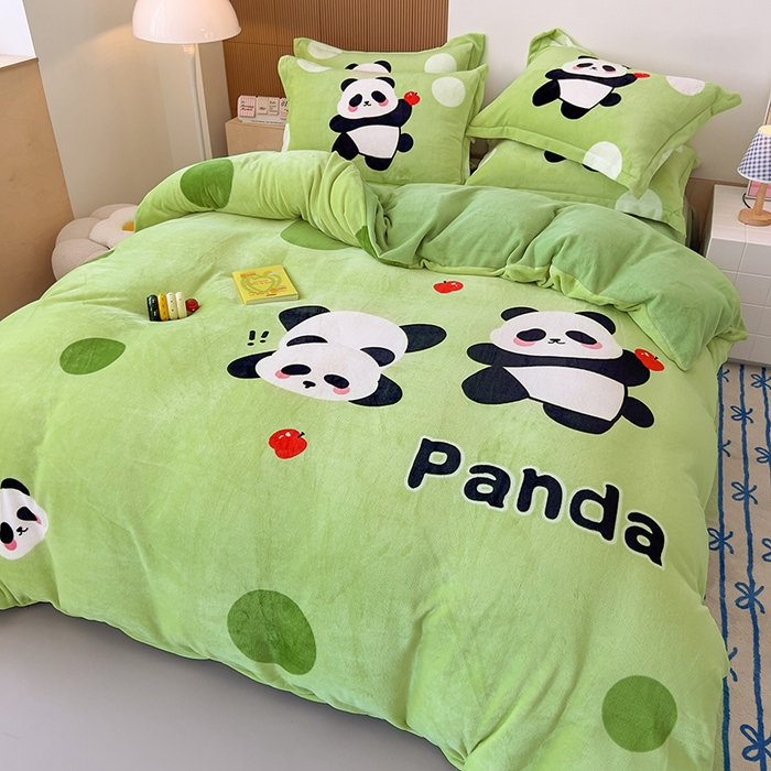 91家纺网 家纺一手货源 找家纺 福来临家纺 2025牛奶绒大版卡通四件套 熊猫乐园