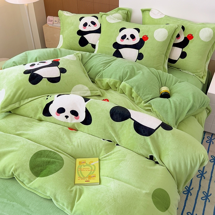 91家纺网 家纺一手货源 找家纺 福来临家纺 2025牛奶绒大版卡通四件套 熊猫乐园