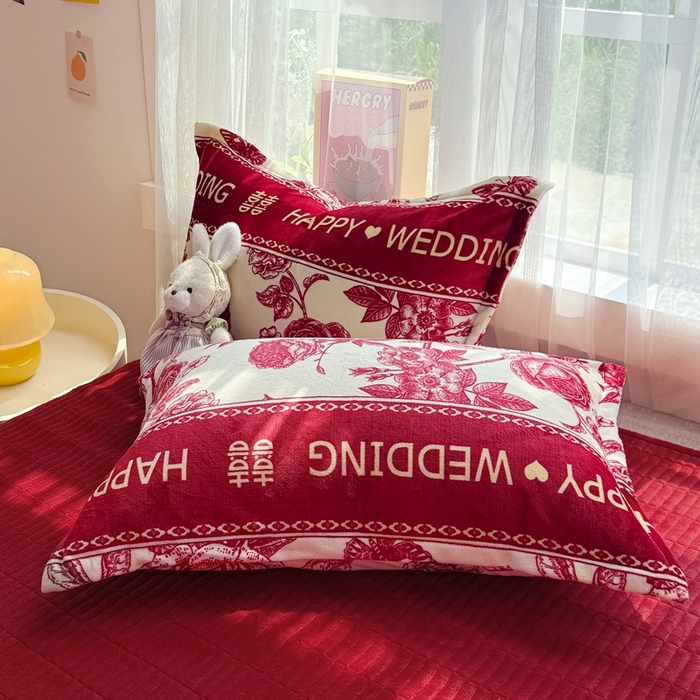 91家纺网 家纺一手货源 找家纺 梵克保罗 2025秋冬新款印花牛奶绒床盖炕垫炕盖四件套-云裳 云裳-喜上枝头