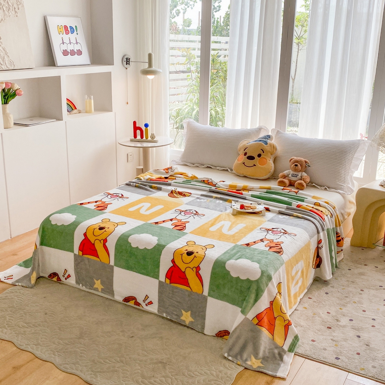 91家纺网 家纺一手货源 找家纺 一电 2025新款卡通高克重双面法莱绒毛毯四季盖毯 虎熊格秀