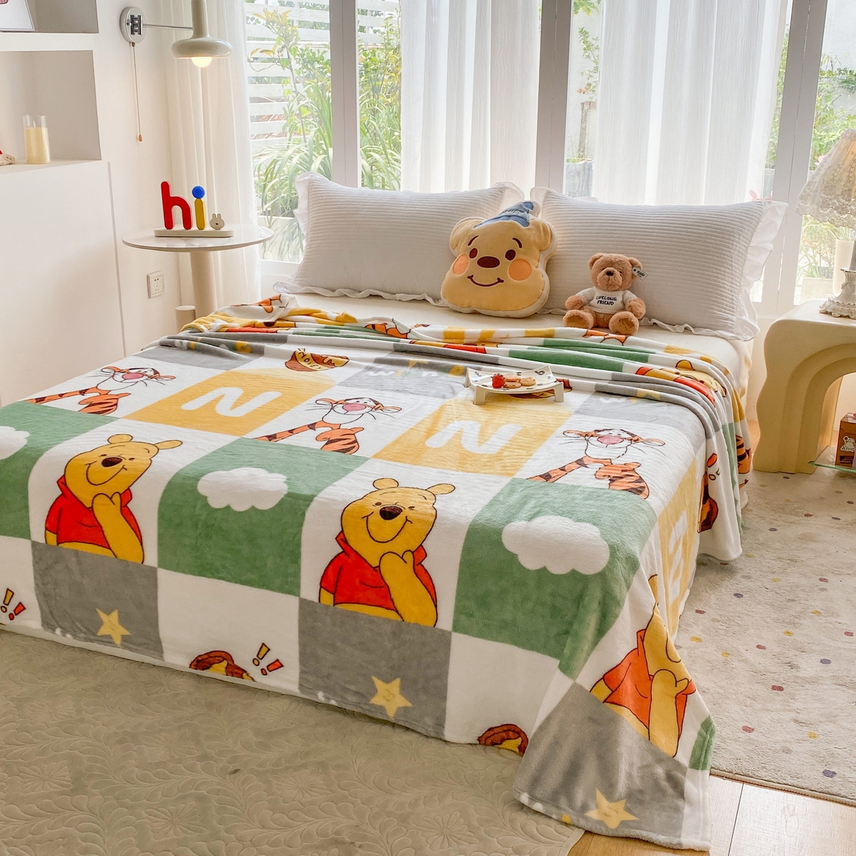 91家纺网 家纺一手货源 找家纺 一电 2025新款卡通高克重双面法莱绒毛毯四季盖毯 虎熊格秀