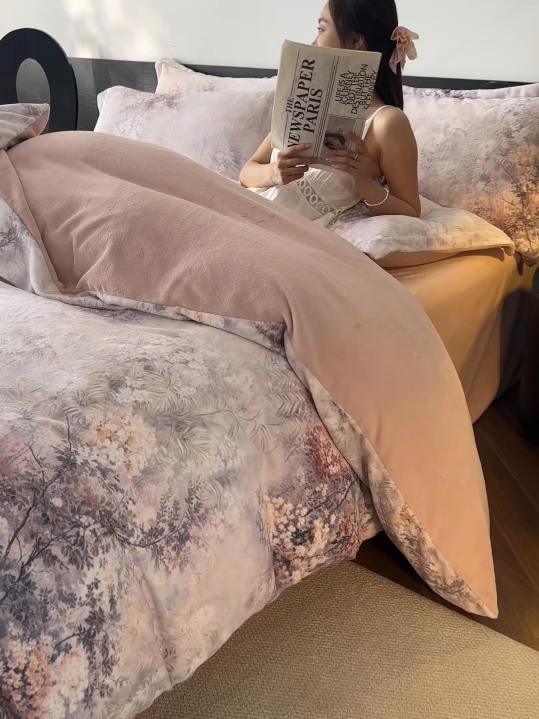 91家纺网 家纺一手货源 找家纺 寐绸家纺 2025秋冬新款230g牛奶绒数码印花四件套 数码四件套-秋叶繁华