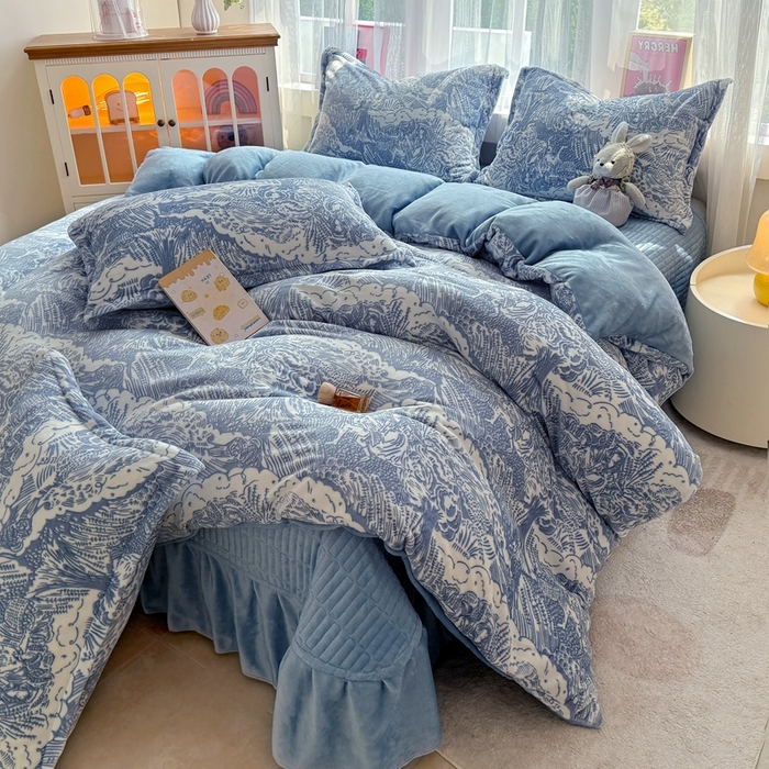 梵克保罗 2025秋冬新款印花牛奶绒床盖炕垫炕盖四件套-云裳 云裳-祥云紫
