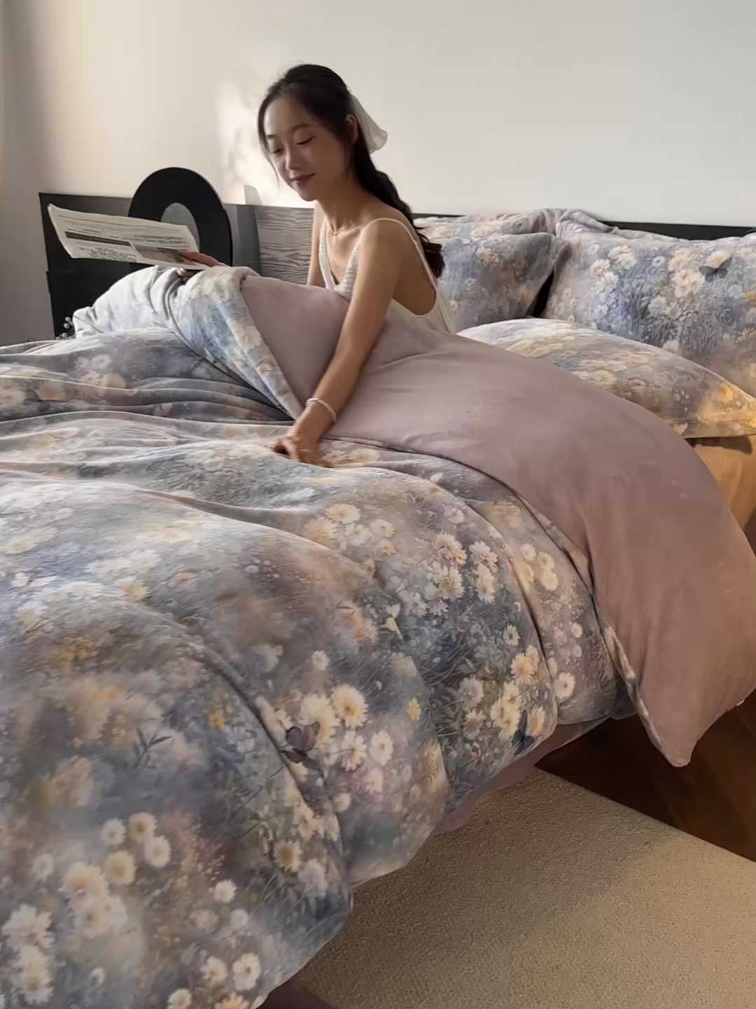 91家纺网 家纺一手货源 找家纺 寐绸家纺 2025秋冬新款230g牛奶绒数码印花四件套 数码四件套-如梦蝶舞