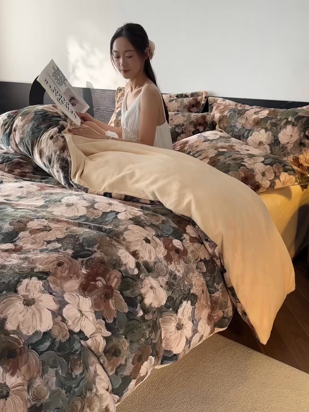 91家纺网 家纺一手货源 找家纺 寐绸家纺 2025秋冬新款230g牛奶绒数码印花四件套 数码四件套-绚丽花朵