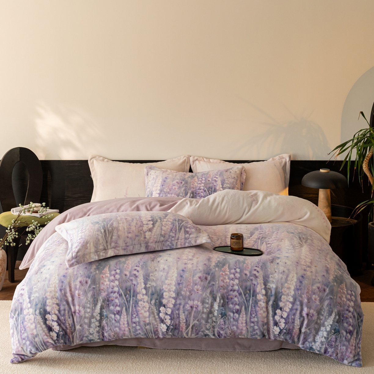 91家纺网 家纺一手货源 找家纺 寐绸家纺 2025秋冬新款230g牛奶绒数码印花四件套 数码四件套-薰衣草之恋