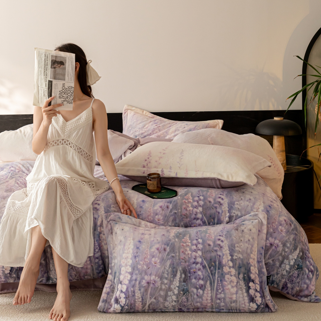 91家纺网 家纺一手货源 找家纺 寐绸家纺 2025秋冬新款230g牛奶绒数码印花四件套 数码四件套-薰衣草之恋