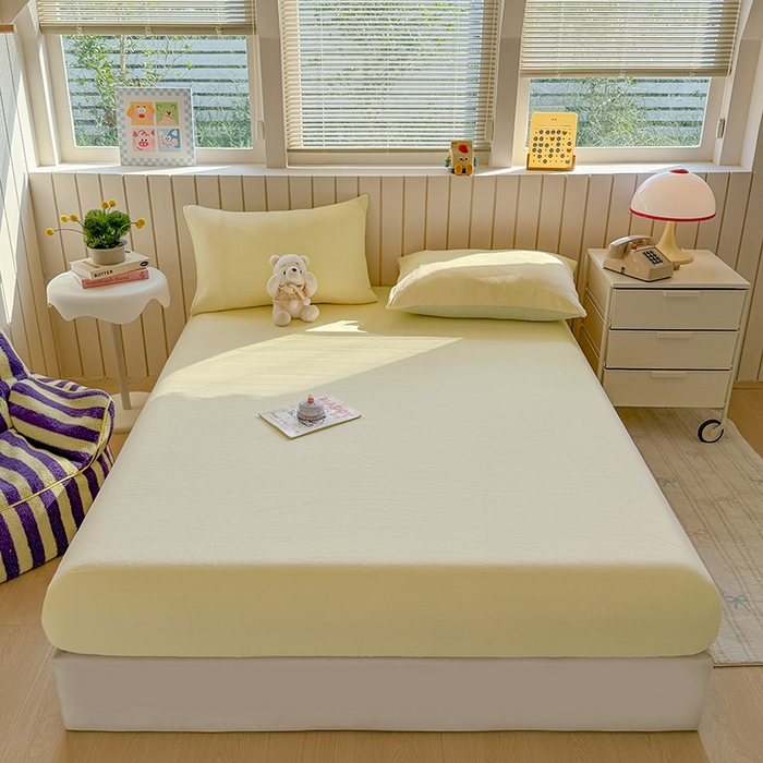 91家纺网 家纺一手货源 找家纺 大元 2025新款200g纯色牛奶绒单床笠单床单 奶昔黄