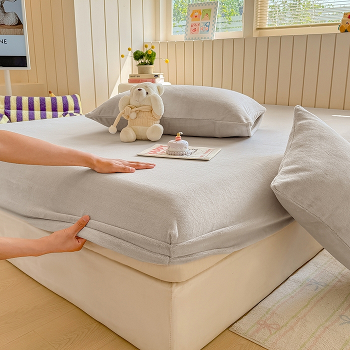 大元 2025新款200g纯色牛奶绒单床笠单床单 浅米灰