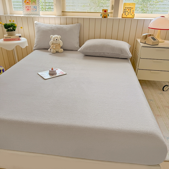 91家纺网 家纺一手货源 找家纺 大元 2025新款200g纯色牛奶绒单床笠单床单 浅米灰