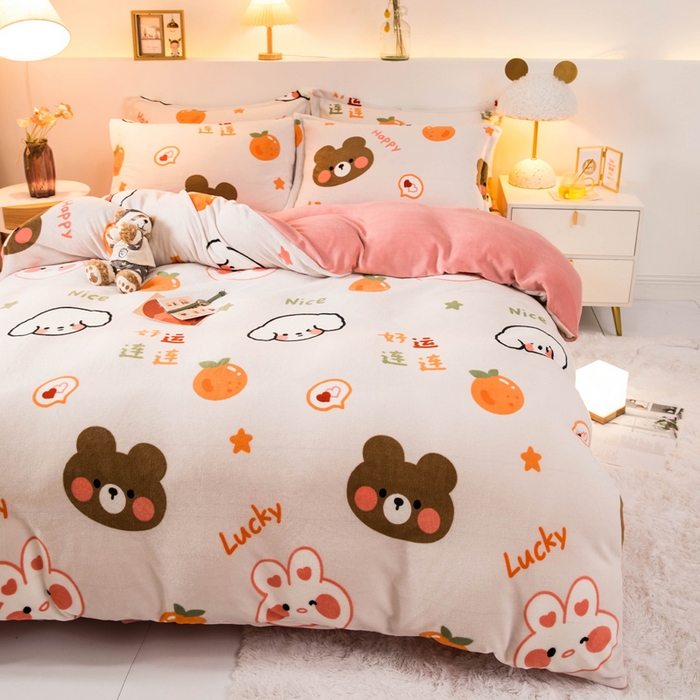 91家纺网 家纺一手货源 找家纺 宅部落 2025新款高克重牛奶绒四件套法莱绒三件套单被套 好运连连