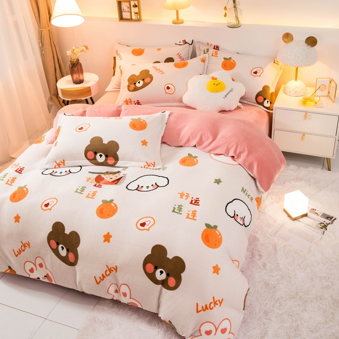 91家纺网 家纺一手货源 找家纺 宅部落 2025新款高克重牛奶绒四件套法莱绒三件套单被套 好运连连