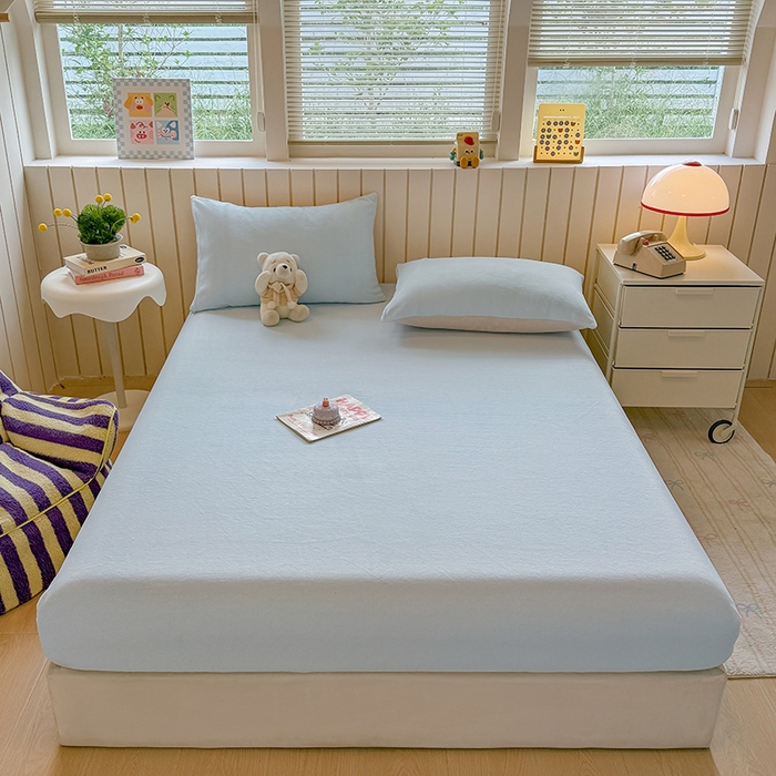 91家纺网 家纺一手货源 找家纺 大元 2025新款200g纯色牛奶绒单床笠单床单 天蓝