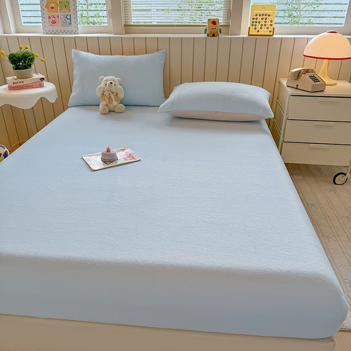 91家纺网 家纺一手货源 找家纺 大元 2025新款200g纯色牛奶绒单床笠单床单 天蓝