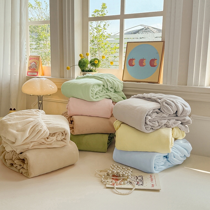 91家纺网 家纺一手货源 找家纺 大元 2025新款200g纯色牛奶绒单床笠单床单 组合图