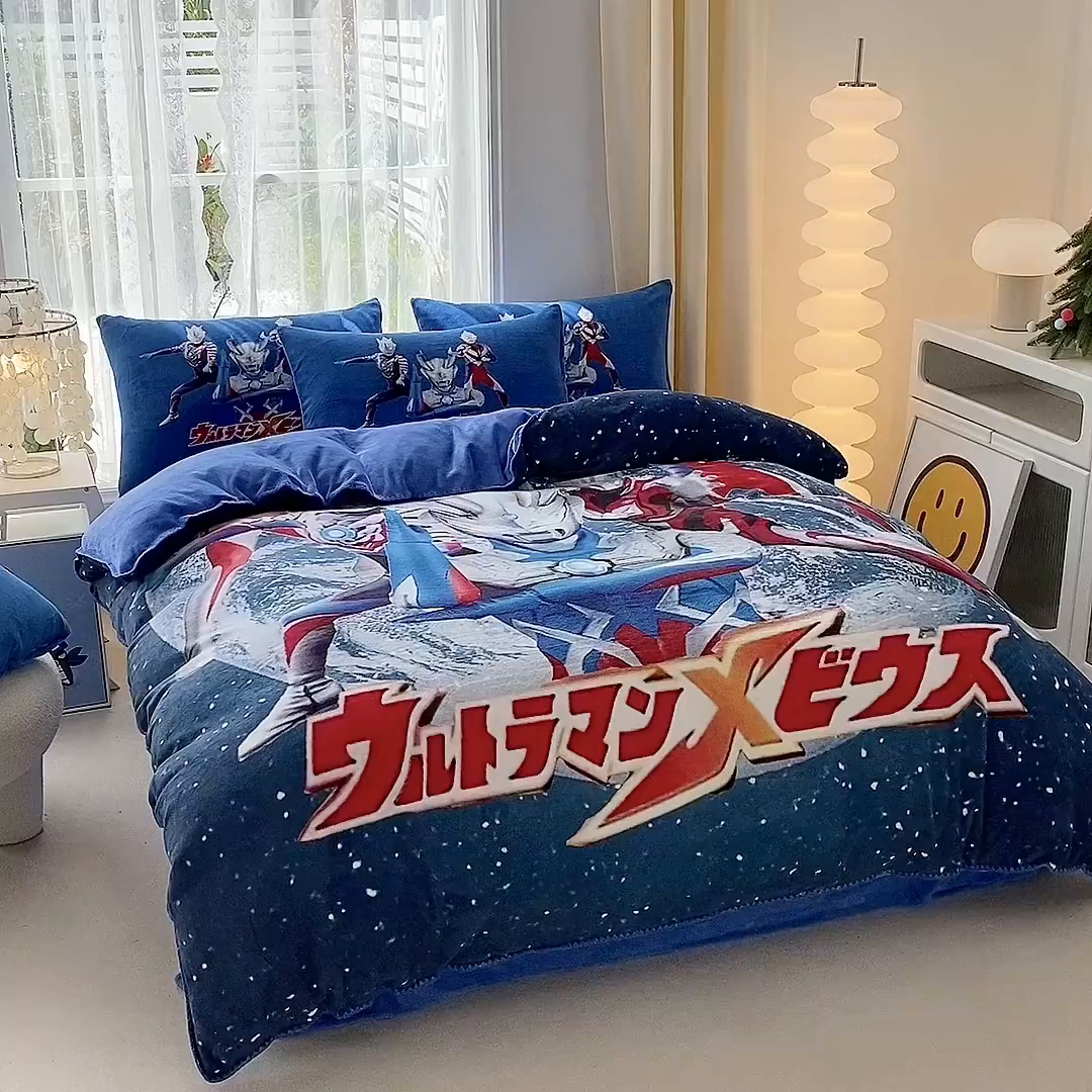 91家纺网 家纺一手货源 找家纺 一电 2025新款双面牛奶绒被套单件150x200儿童加厚法兰珊瑚绒被罩200x230冬季-第一批 奥特警卫队 (2)