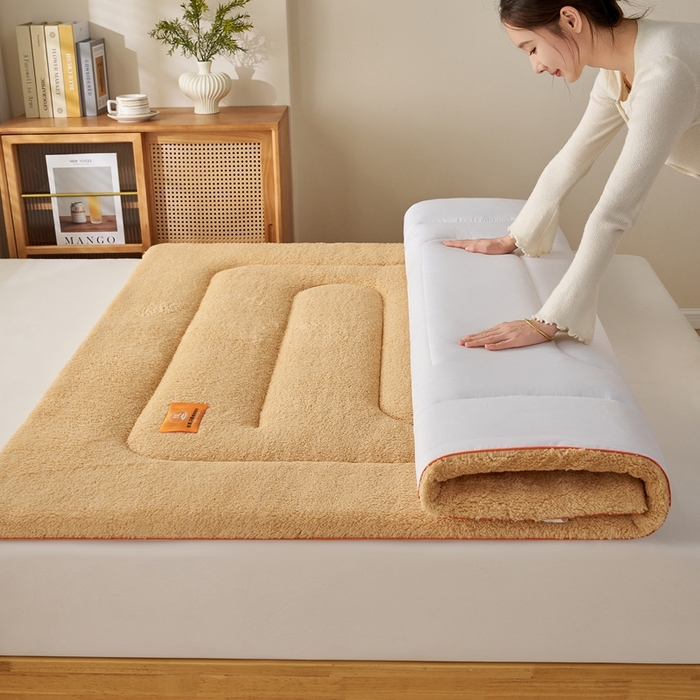 91家纺网 家纺一手货源 找家纺 2025新款加厚保暖羊羔绒加厚床褥床垫羊羔绒床垫-大床图 羊羔绒加厚床褥-咖色