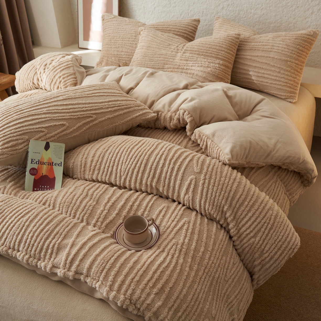 91家纺网 家纺一手货源 找家纺 （总）寐绸家纺 2025秋冬新款230g牛奶绒树纹提花四件套