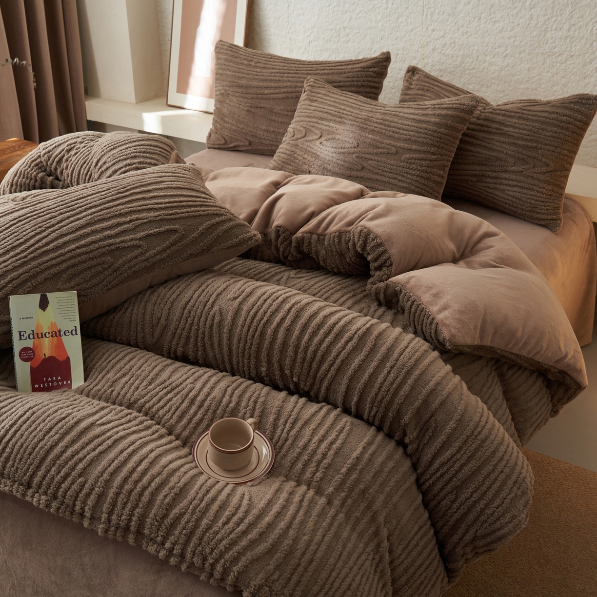 91家纺网 家纺一手货源 找家纺 （总）寐绸家纺 2025秋冬新款230g牛奶绒树纹提花四件套