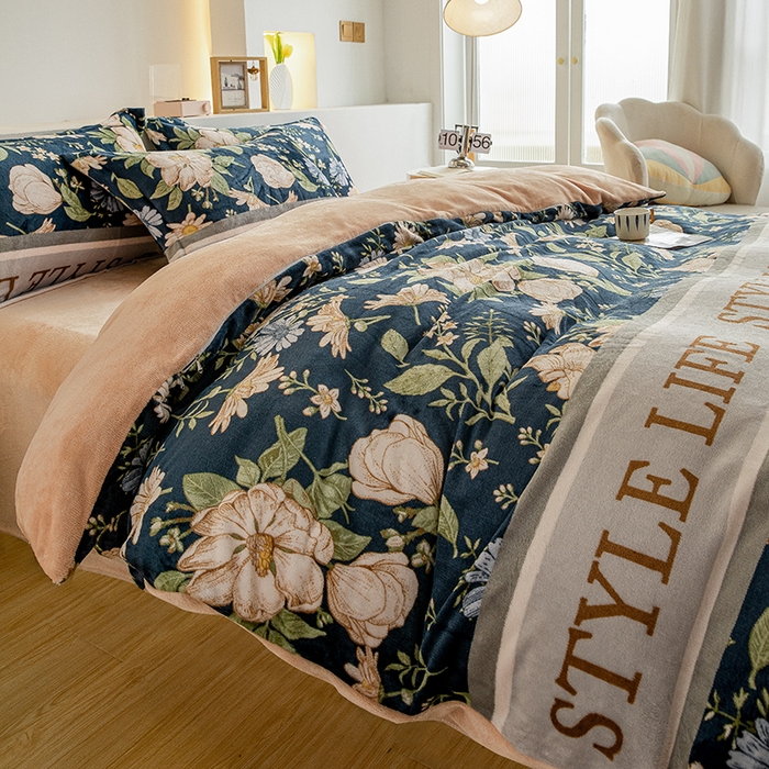 91家纺网 家纺一手货源 找家纺 宅部落 2025新款高克重牛奶绒四件套法莱绒三件套单被套 兰黛佳人