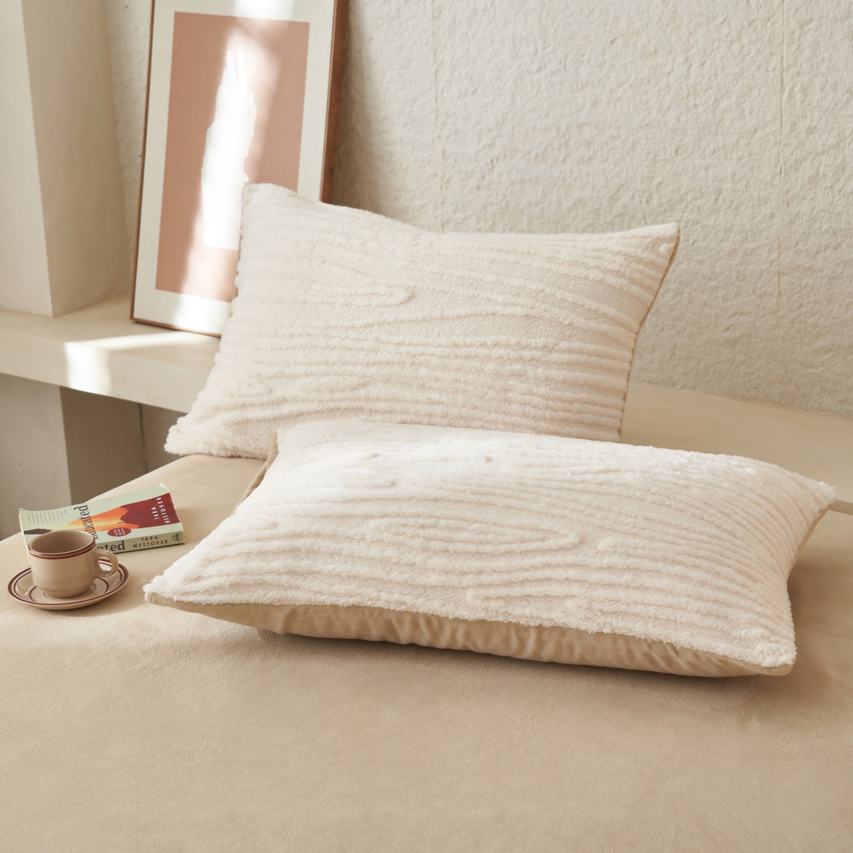 91家纺网 家纺一手货源 找家纺 寐绸家纺 2025秋冬新款230g牛奶绒树纹提花四件套 树纹提花牛奶绒-本白