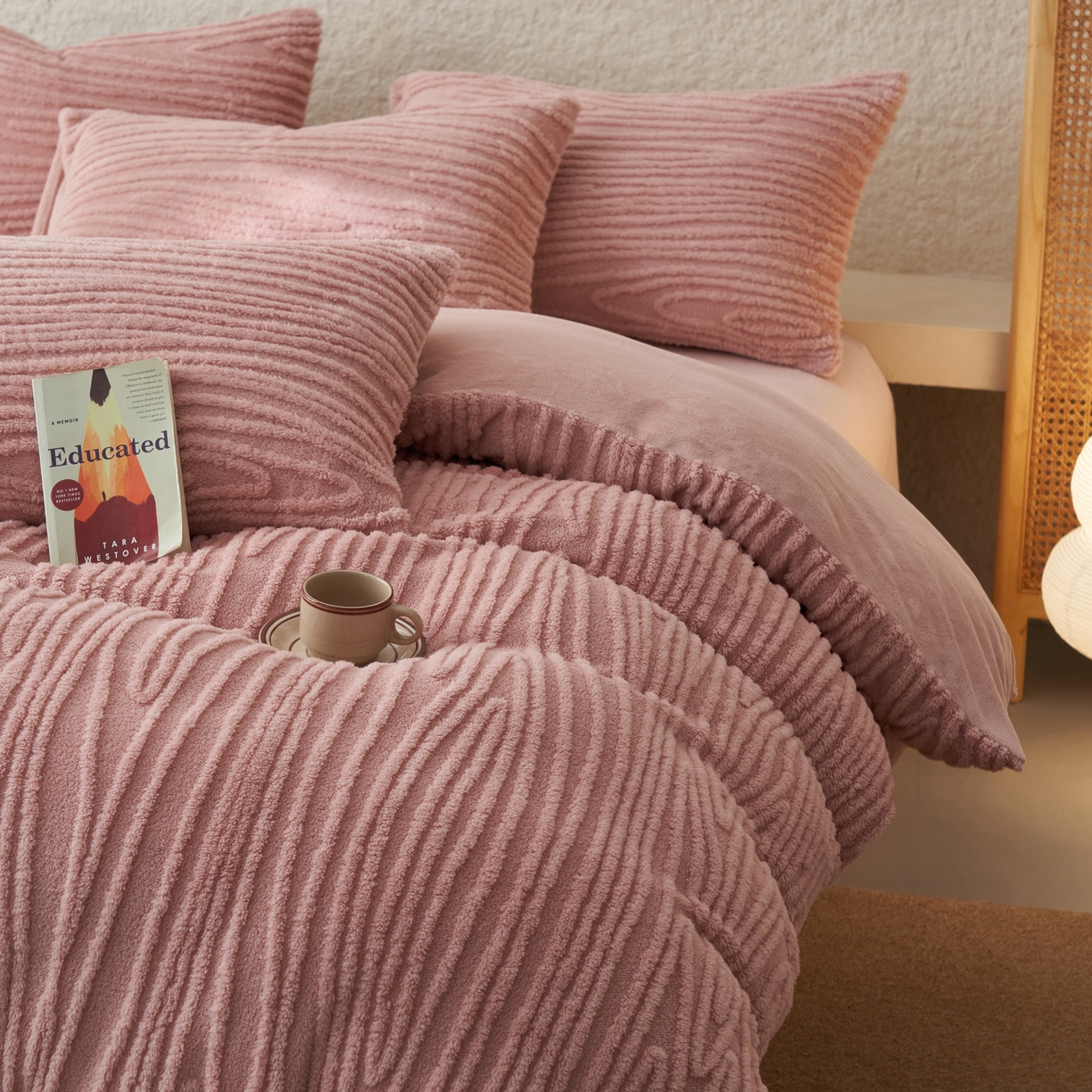 91家纺网 家纺一手货源 找家纺 寐绸家纺 2025秋冬新款230g牛奶绒树纹提花四件套 树纹提花牛奶绒-豆沙