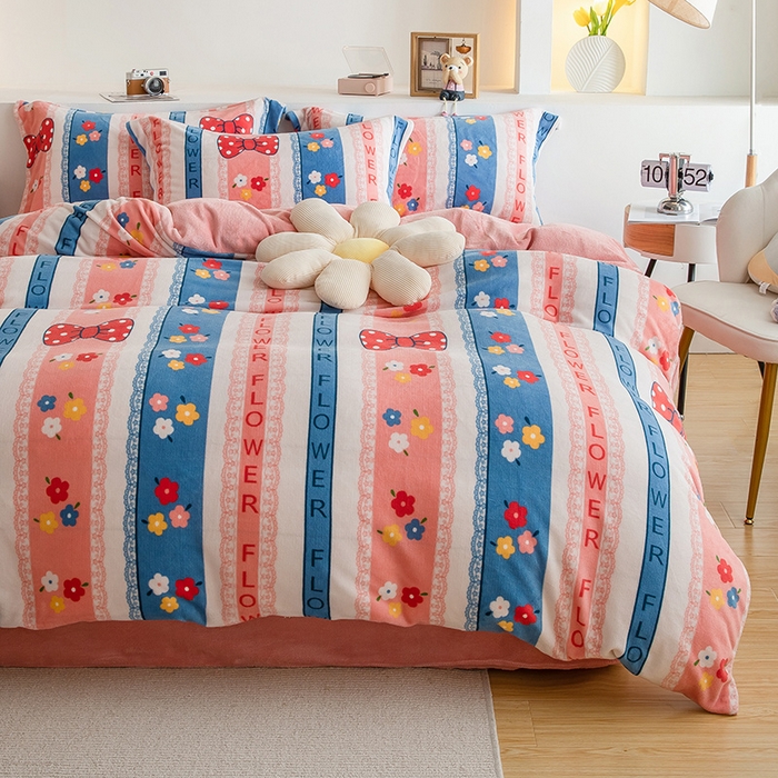 91家纺网 家纺一手货源 找家纺 宅部落 2025新款高克重牛奶绒四件套法莱绒三件套单被套 恋蝶花