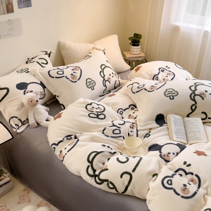 91家纺网 家纺一手货源 找家纺 宅部落 2025新款高克重牛奶绒四件套法莱绒三件套单被套 欢乐伙伴